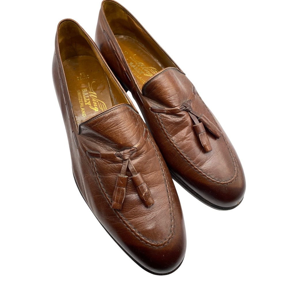 VTG Bally Switzerland Brown Leather Tassel Loafers Wing Beltic 612 Mens Size 9 M